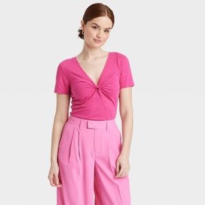 NWT/NWOT Women's Short Sleeve V-Neck
Linen T-Shirt - A New Day™
Pink